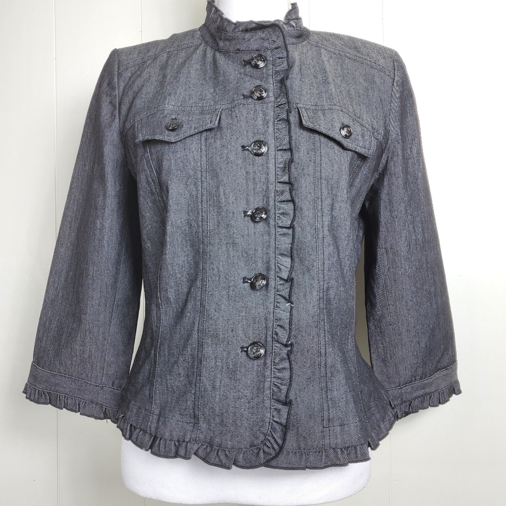 Sandro sportswear ruffle edge jean 3/4 sleeve button front medium jacket